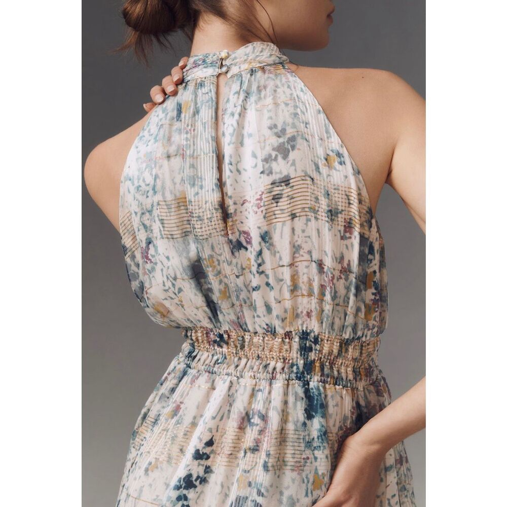 Anthropologie Sz M Somerset Maxi Dress Halter Edition Shimmer Blue - Picture 7 of 13